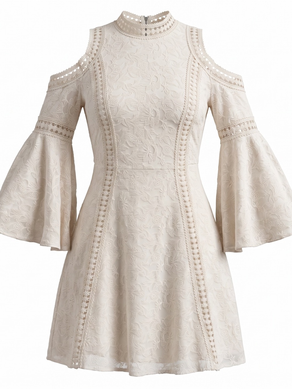 Alice + Olivia Cream Cold-Shoulder Lace Fit & Flare Mini Dress